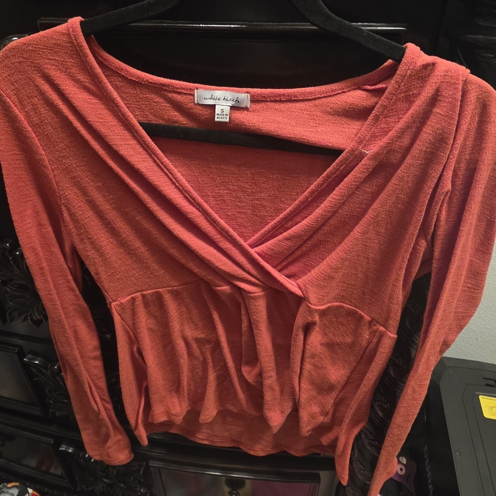 White Birch Coral V-Neck Blouse